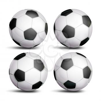 Realistic Football Ball Set Vector. Classic Round Soccer Ball. Different Views. Sport Game Symbol. Isolated