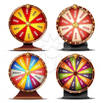 Wheel Of Fortune Set Vector. Gamble Chance Leisure. Win Fortune Roulette. Colorful Wheel. Spinning Lucky Roulette. Isolated Background Illustration