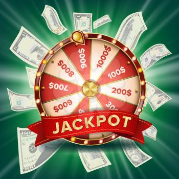 Wheel Of Fortune Vector. Gamble Chance Leisure. Colorful Gambling Wheel. Jackpot Prize Concept Background. Bright Illustration