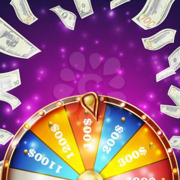 Fortune Wheel Banner Vector. Colorful Wheel. Gambling Jackpot Background. Glowing Casino Club Illustration