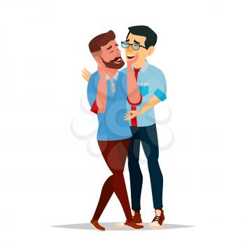 Gay Couple Vector. Two Hugging Men. Same Sex Marriage. Isolated Flat Cartoon Character Illustration