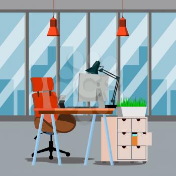 Office Interior Vector. Modern Interior Design. Business Office Workplace. Flat Illustration
