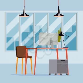 Office Interior Vector. Office With Furniture. Modern Workplace. Flat Illustration