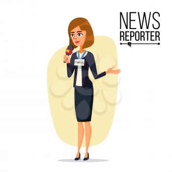 Television Reporter Vector. Reporter Girl. TV Transmission With A Reporter. Flat Cartoon Illustration
