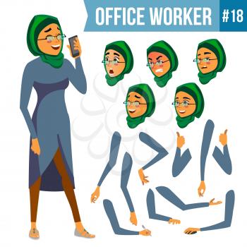 Office Worker Vector. Woman. Professional Officer, Clerk. Adult Business Female. Lady Face Emotions, Various Gestures. Animation Creation Set. Isolated Cartoon Illustration