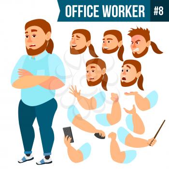 Office Worker Vector. Face Emotions, Various Gestures. Animation Creation Set. Businessman Human. Modern Cabinet Employee, Workman, Laborer. Isolated Flat Cartoon Character Illustration