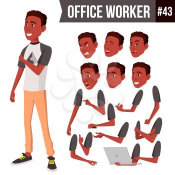Office Worker Vector. Face Emotions, Various Gestures. Animation Creation Set. Business Person. Career. Modern Employee, Workman, Laborer Cartoon Character Illustration