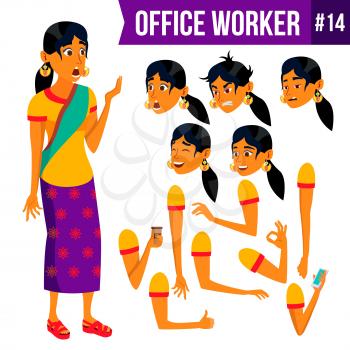 Office Worker Vector. Woman. Modern Employee, Laborer. Business Worker. Face Emotions, Various Gestures. Animation Creation Set. Isolated Cartoon Character Illustration