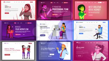 Main Web Page Set Design Vector. Website Business Reality. Landing Template. Creative Project. Information Tools. Financial Mining. Partner Option. Illustration