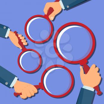 Hand Holding Magnifying Glass Vector. Data Analyzing Business Concept. Loupe, Focus. Flat Illustration