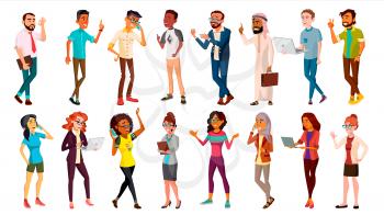 Multinational People Set Vector. Different Ages. Men, Women. Professional Character. Working People Standing. Isolated Illustration