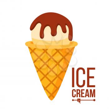 Ice Cream Icon Vector. Tasty Cone With Chocolate. Dessert. Isolated Flat Illustration