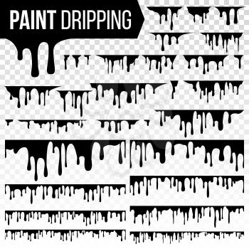 Paint Dripping Liquid Set Vector. Abstract Ink, Paint Splash. Various Blood Splatters. Chocolate, Syrup Leaking. Flows. Grunge. Isolated Illustration