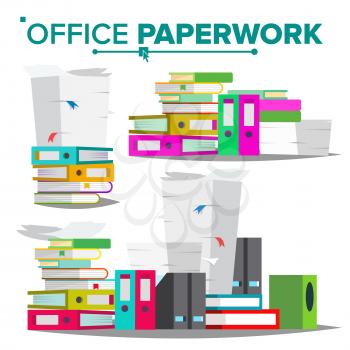 Stack Of Papers, File Folders Vector. Cluttered Documentation. Accounting Bureaucracy. Illustration