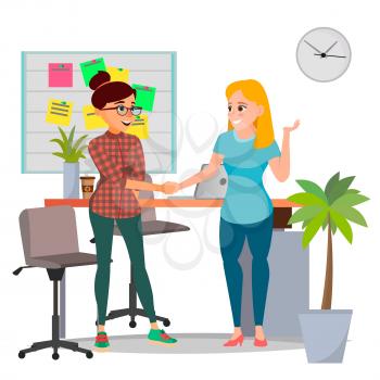 Business Partnership Concept Vector. Two Business Woman. Firmly Shaking Hands. Agreement Sign. Isolated Flat Cartoon Illustration