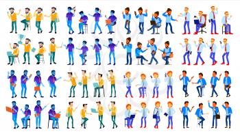 Man Set Vector. Modern Gradient Colors. People Different Poses. Creative People. Design Element. Isolated Flat Illustration