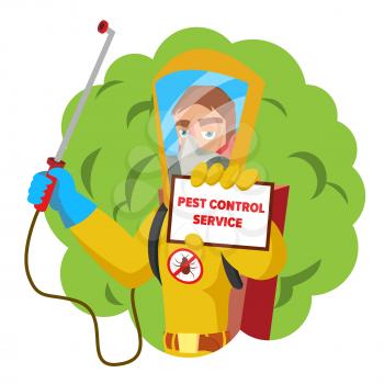 Pest Control Service Vector. Sanitation, Cleaner Washing. Pest Removal. Exterminator Of Insects. Flat Cartoon Illustration