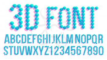 3D Effect Pixel Stereo Font Vector. Distortion Numerals And Letters. Illustration
