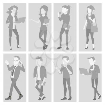 Placeholder Avatar Set Vector. Profile Gray Picture. Full Length Portrait. Male, Female Default Photo. Businessman, Business Woman. Human Web Photo. No Image. Isolated Illustration