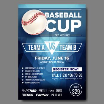 Baseball Poster Vector. Design For Sport Bar Promotion. Base. Baseball Ball. Modern Tournament. Sport Game Event Announcement. Flyer, Banner Advertising. Template Illustration