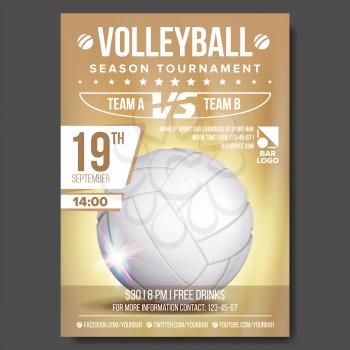 Volleyball Poster Vector. Volleyball Ball. Sand Beach. Design For Sport Bar Promotion. Vertical Volleyball Club, Flyer. Championship Invitation Illustration