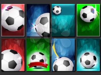 Soccer Game Poster Set Vector. Empty Template For Design. Modern Soccer Tournament. Promotion. Football Ball. Sport Event. Competition Announcement. Banner Advertising. Illustration