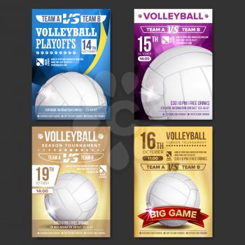 Volleyball Poster Vector. Design For Sport Bar Promotion. Volleyball Ball. Modern Tournament. Championship Label A4 Size. Game Illustration