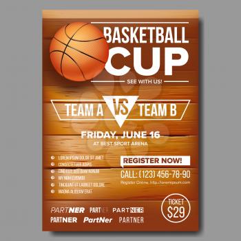 Basketball Poster Vector. Design For Sports Bar Promotion. Basketball Ball. Tournament. Sport Event Announcement. Banner Advertising. Game Flyer, Leaflet Template Illustration