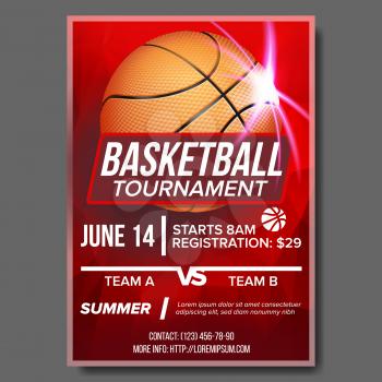 Basketball Poster Vector. Basketball Ball. Sport Design For Sports Bar Event Promotion. Basketball Game Flyer, Leaflet. Club Invitation Template Illustration