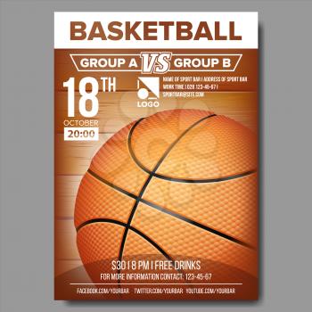 Basketball Poster Vector. Banner Advertising. Sport Event Announcement. Announcement, Game, League, Camp Design Championship Illustration