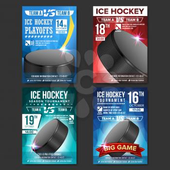 Ice Hockey Poster Vector. Design For Sport Bar Promotion. Ice Hockey Puck. A4 Size. Modern Winter Championship Tournament. Game Illustration
