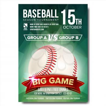 Baseball Poster Vector. Banner Advertising. Sport Event Announcement. Announcement, Game, League Design Championship Illustration