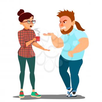 Quarrel Couple Vector. Conflict In Family Or Office. Man And Woman. Disagreements. Negative Emotions. Wife And Husband Relationship. Isolated Flat Cartoon Illustration
