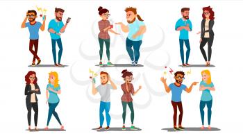 Quarrel People Set Vector. Concept Office Workers, Wife Husband Relationship Characters. Conflict. Disagreements. Negative Emotions. Quarreling People. Angry Colleagues. Shouting. Illustration