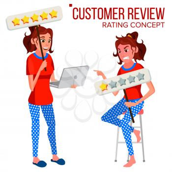Customer Review Vector. Positive, Negative Review. Testimonials Messages. Client Rate And Text. Happy And Unhappy Woman User. Isolated Flat Illustration