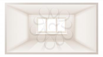 Empty Room Vector. Empty Wall. Sunlight Falling Down. House Interior Background. Comfortable Construction. 3d Realistic Illustration