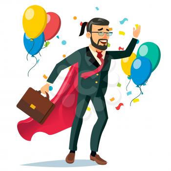 Successful Businessman Hero Vector. Business Achievement. First Office Worker. Market Competition Race. Isolated Cartoon Character Illustration