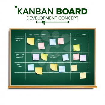 Kanban board Vector. Sticky Notes. Business Working Process Management. Team Planning Iterations. Realistic Illustration