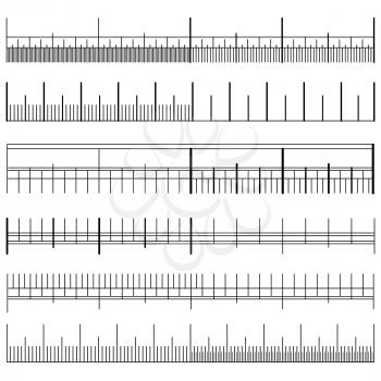 Size Indicator Set Vector. Ruler Scale Distances. Graduation. Size Indicator Units. Centimeter And Inches. Isolated Illustration