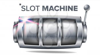 Slot Machine Vector. Silver Lucky Empty Slot. Big Win Banner Element. Spin Wheel. Fortune Casino Illustration