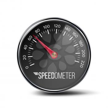 Speedometer Vector. Auto Car Panel. Realistic Speedometer. Chrome Frame. Round Black Gauge. Speed Illustration