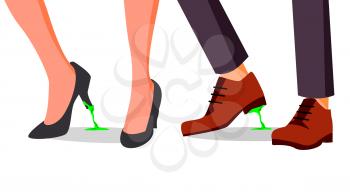 Business Trouble Concept Vector. Feet Stuck. Businessman, Woman Shoe With Chewing Gum. Wrong Step, Decision. Illustration