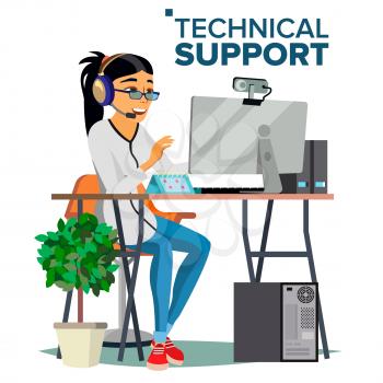 Technical Support Vector. Professional Operator. Specialist Ready To Solve Problem. Flat Isolated Illustration