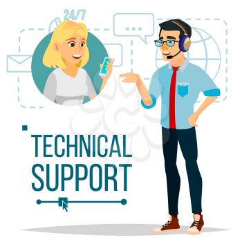 Technical Support Vector. Operator At work. Online Tech Support. Flat Isolated Illustration
