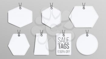 Sale Tags Blank Vector. White Empty Shopping Discounts Stickers. Template Discount Banners Set.