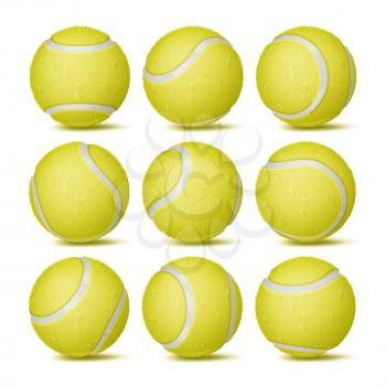Realistic Tennis Ball Set Vector. Classic Round Yellow Ball. Different Views. Sport Game Symbol. Isolated