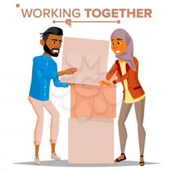 Working Together Concept Vector. Businessman And Business Woman. Teamwork. Successful Collective. Business People. Cartoon Illustration