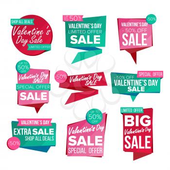 Valentine s Day Sale Banner Set Vector. Sale Voucher Banner. Discount Tag, Special Valentine Offer Banner. Special Offer Love Templates. Best Offer Advertising. Isolated Illustration