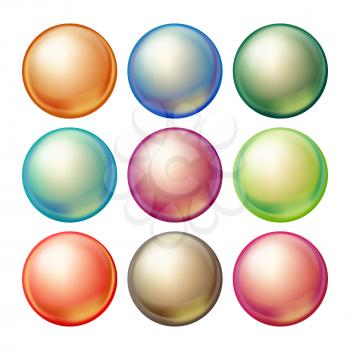 Round Glass Sphere Vector. Set Opaque Multicolored Spheres With Glares, Shadows. Isolated Illustration