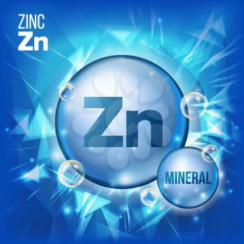 Zn Zinc Vector. Mineral Blue Pill Icon. Vitamin Capsule Pill Icon. Substance For Beauty, Cosmetic, Heath Promo Ads Design. Mineral Complex With Chemical Formula. Illustration
